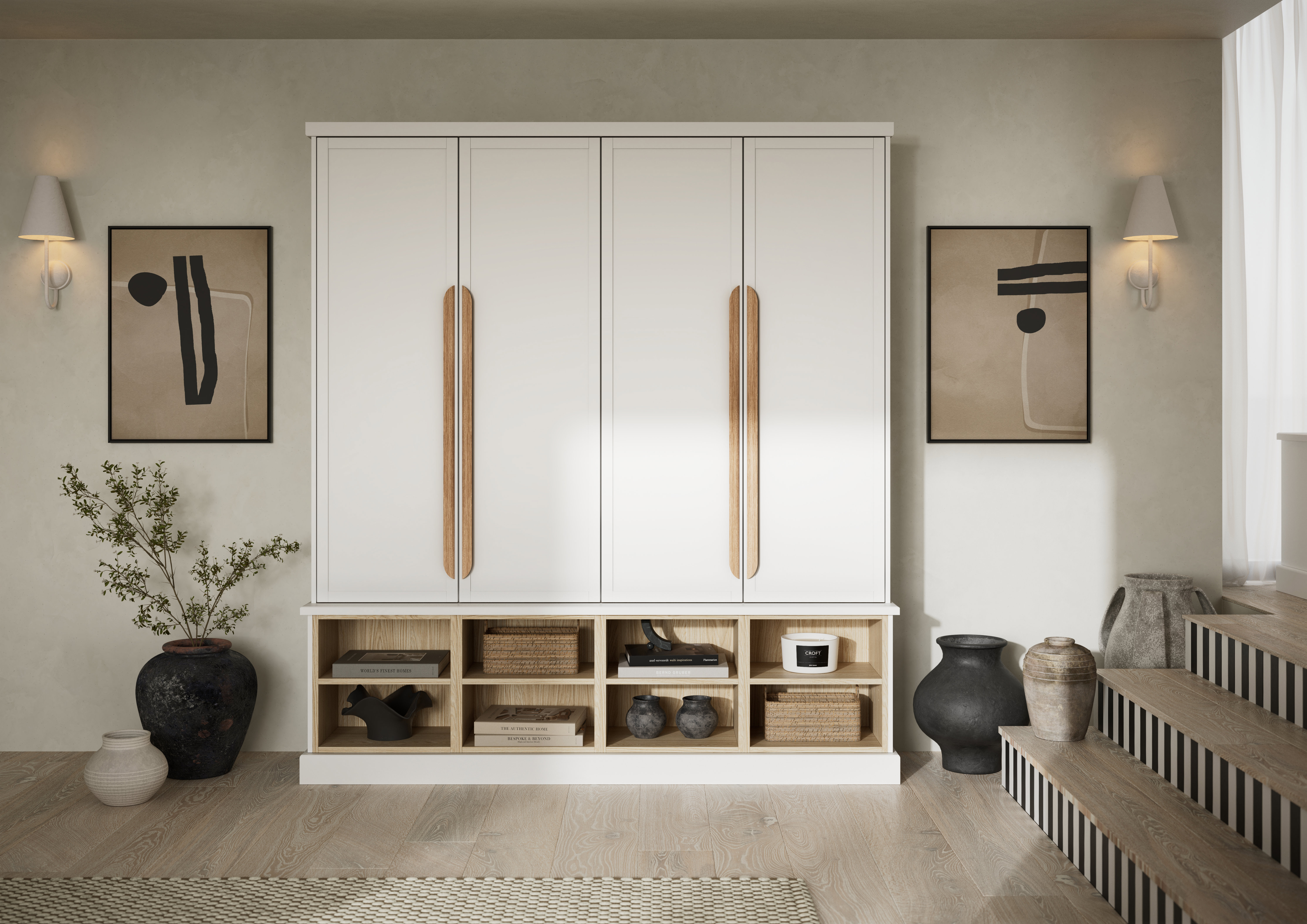 white wardrobe with horizontal handles